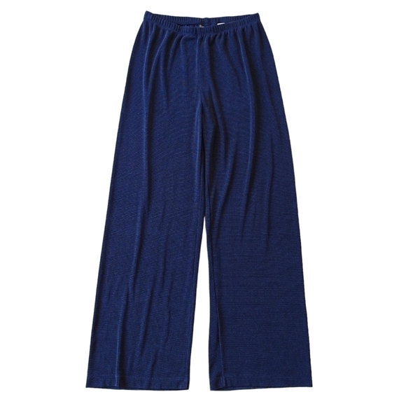 Chico's Travelers Blue Horizontal Stripe Pull On Wide Leg Stretchy Pants - Picture 1 of 9